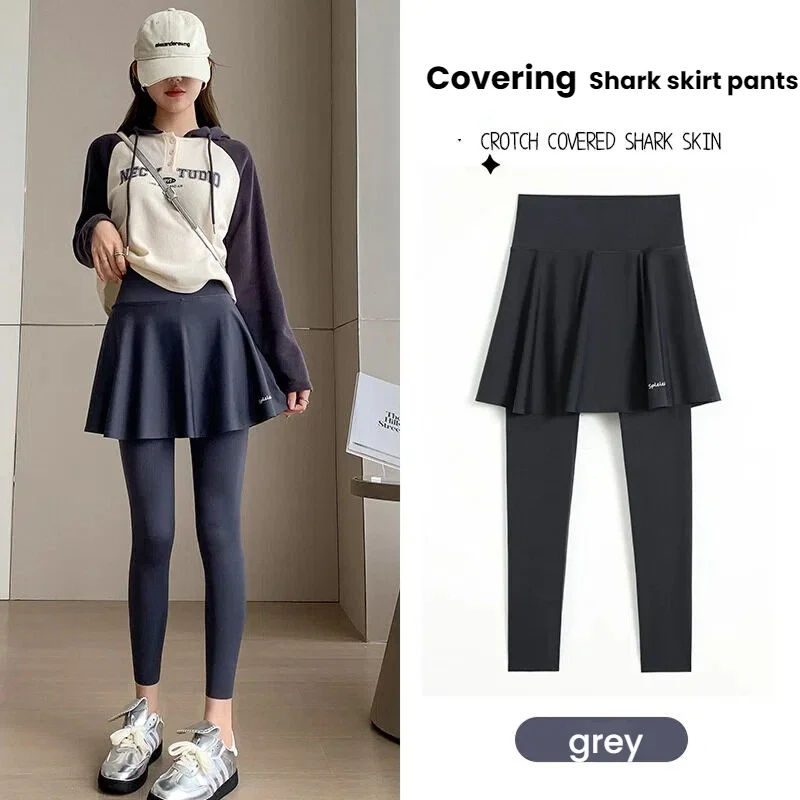 กางเกงกระโปรงผู้หญิง ทรงสลิม เอวสูง แบบเลกกิ้งโยคะ ชายกระโปรงทรงฉลาม ช่วยเก็บหน้าท้อง เหมาะสำหรับออกกำลังกาย วิ่ง และฟิตเนส