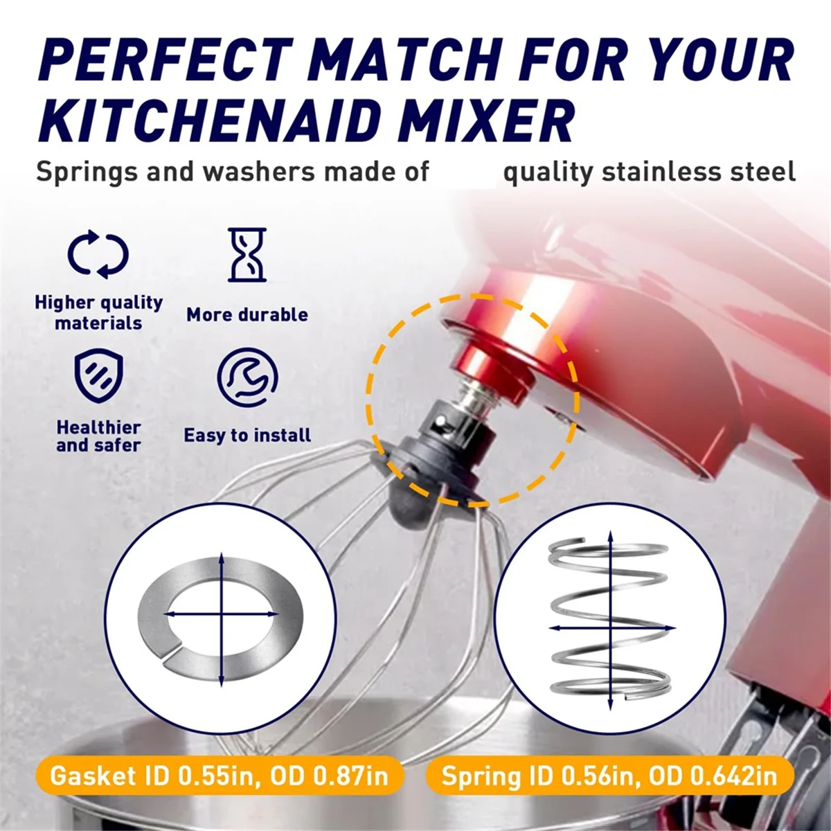 popular 8Pack Spring and Washer for KitchenAid Mixers-Stainless Steel Replacement Parts for KitchenAid Stand Mixer 3.5/4/5/6/7Qt