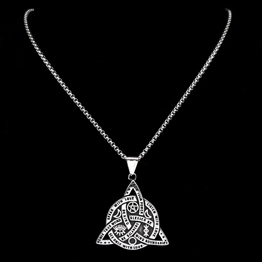 New trendy triangular Viking pendant necklace, vintage Tarot card stainless steel sun necklace, men's sweater chain jewelry acce