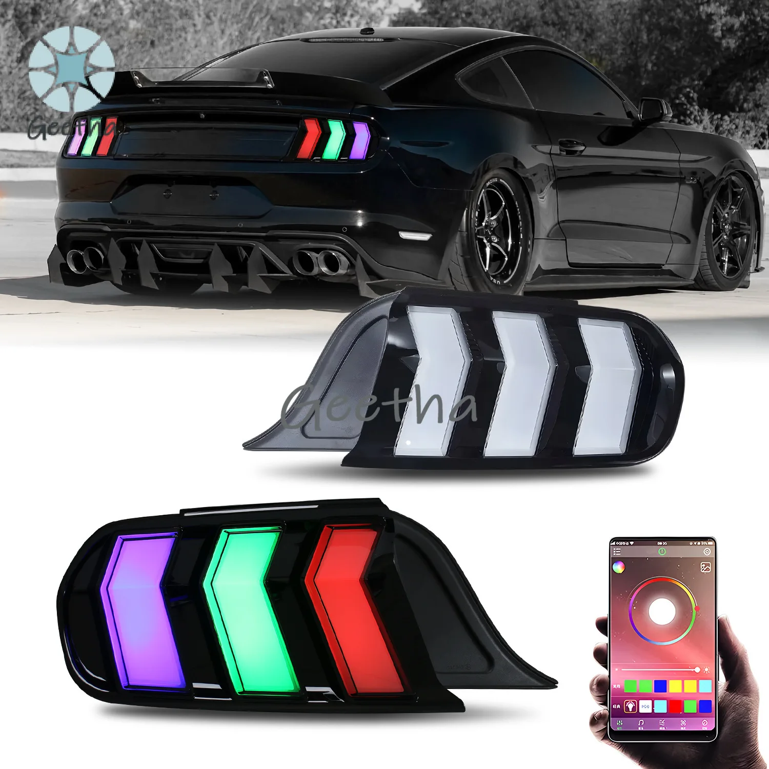 

Светодиодные задние фонари для Ford Mustang GT 2015-2022 с RGB DRL анимацией, комплект задних фонарей с 6 режимами сигналов поворота