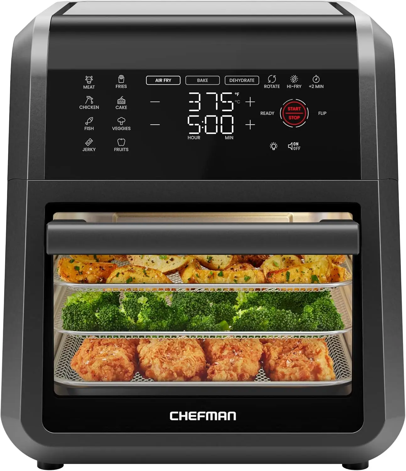 12-Quart 6-in-1 Air Fryer Oven with Digital Timer, Touchscreen, and 12 Presets - Family Size Countertop Convection Oven, Dishwas