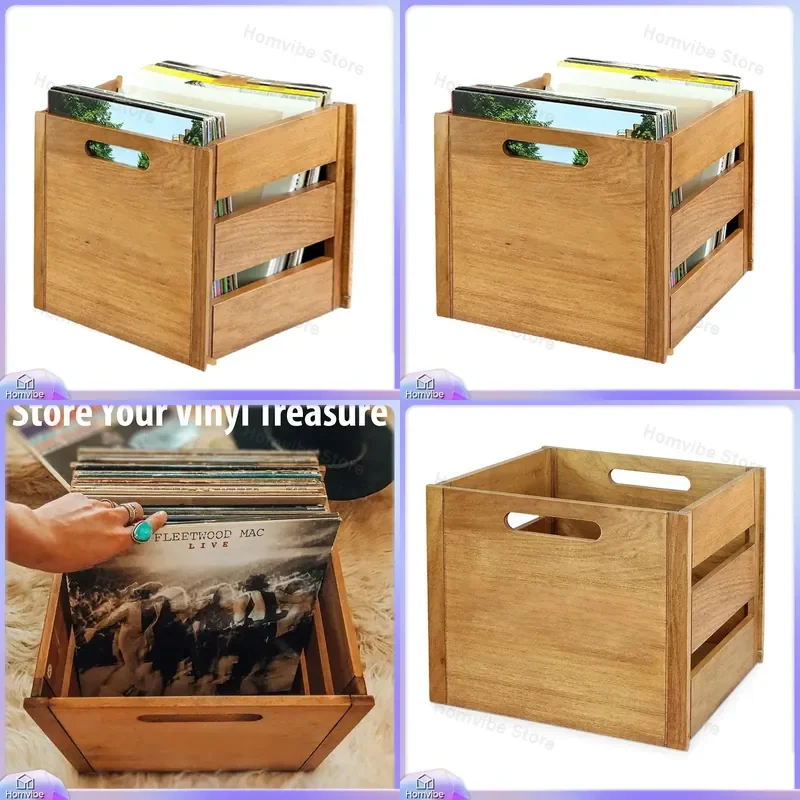 for Wooden Vinyl Record Stand CD Holder Clamshell Black Walnut Display Rack Holds Up to 40 Albums Storage Organizer Shelf