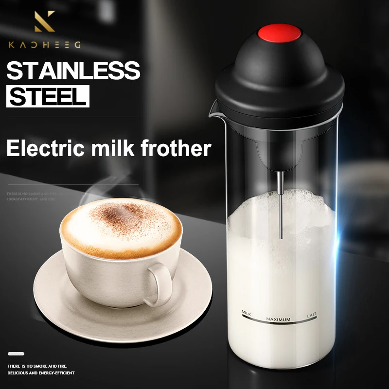 Portable Electric Milk Frother Semi-automatic Stainless Steel Mixing Head Coffee Stirrer 400ml Household Milk Frother