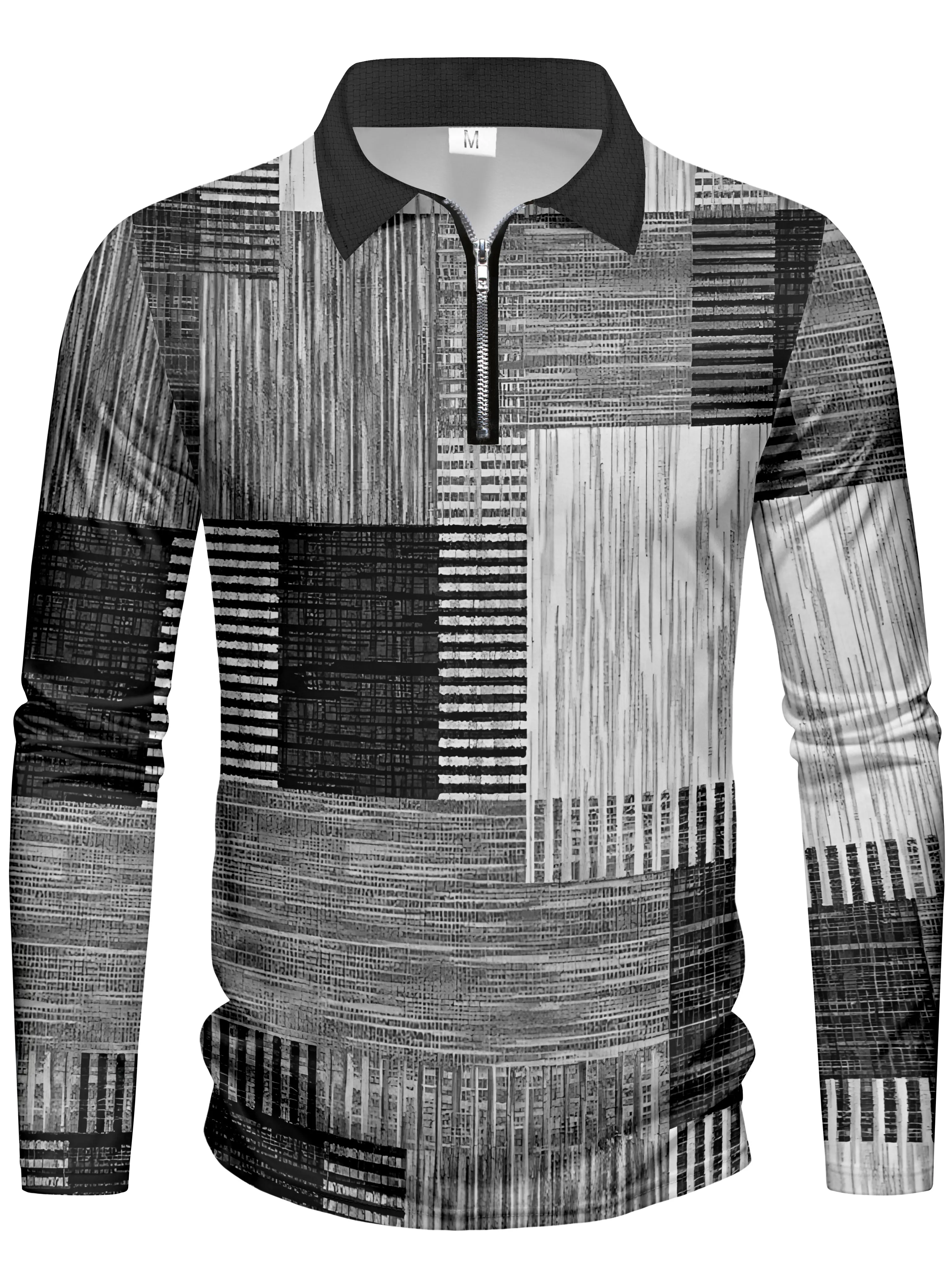 Summer Men's Long Sleeved Polo Casual Digital Printed Top Fashionable Lapel Polo Machine Washable
