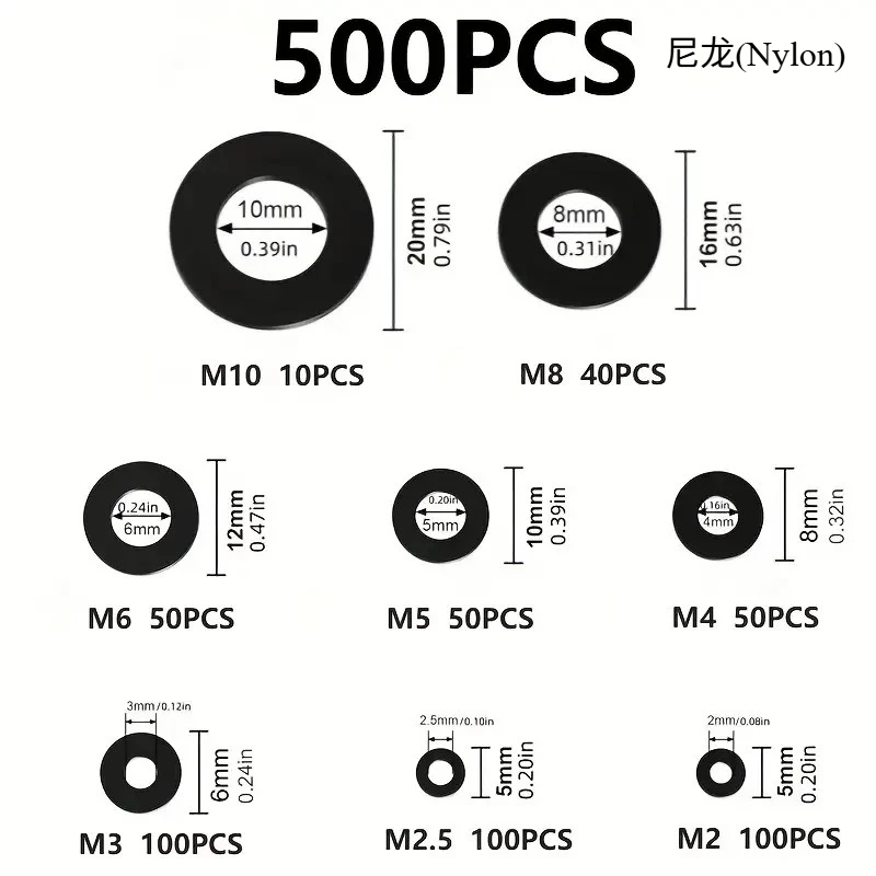 Black White Flat Rubber Ring Sealing Gasket Assortment Kit 250-500Pcs For Tap Water Pipe Furniture Repair