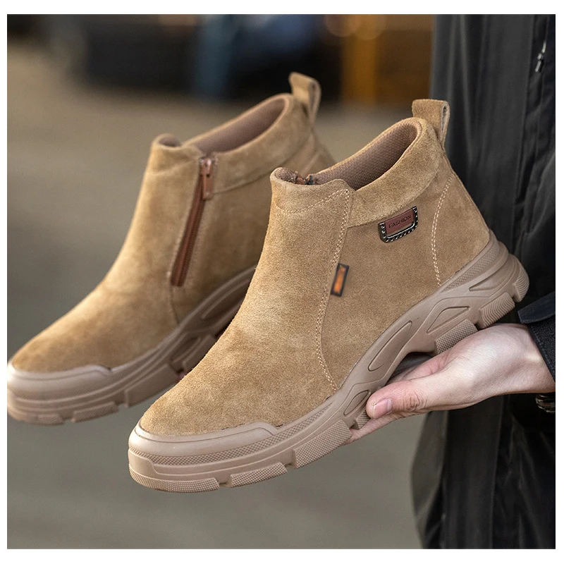 men's casual steel toe caps safety boots cow suede leather welding work shoes worker security ankle botas safe footwear protect