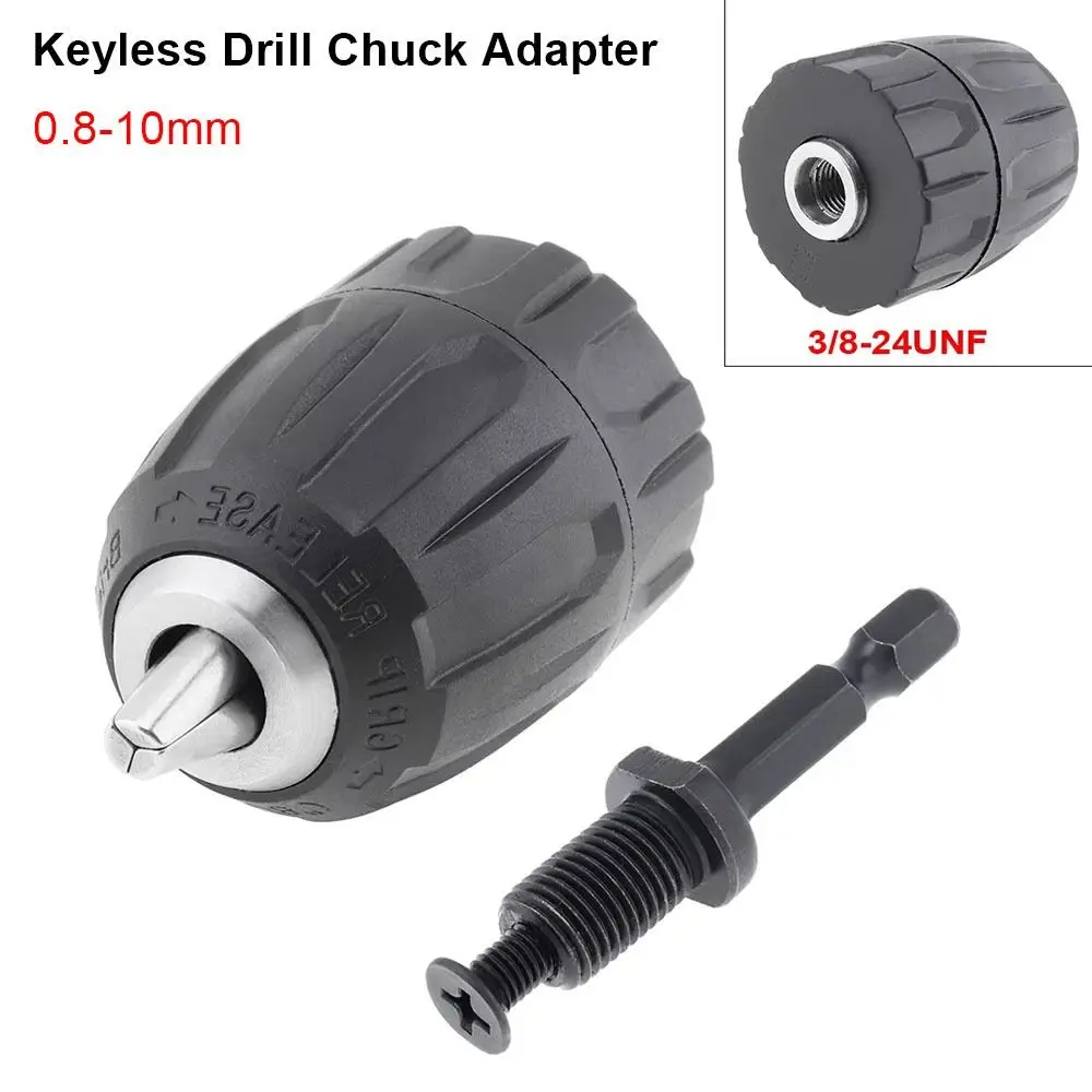 1Pcs 0.8-10mm Keyless Drill Chuck 1/4" Hex Shank 3/8" to 24UNF Thread Quick Change Adapter Quick Connection Steel