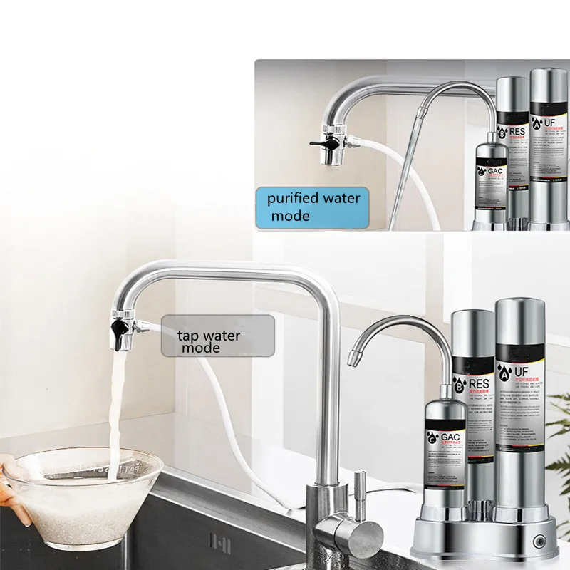China Factory Price Home Use 3T1 Countertop 3 Stages UF Drinking Water Filter Stainless Steel Water Purifier for Housing