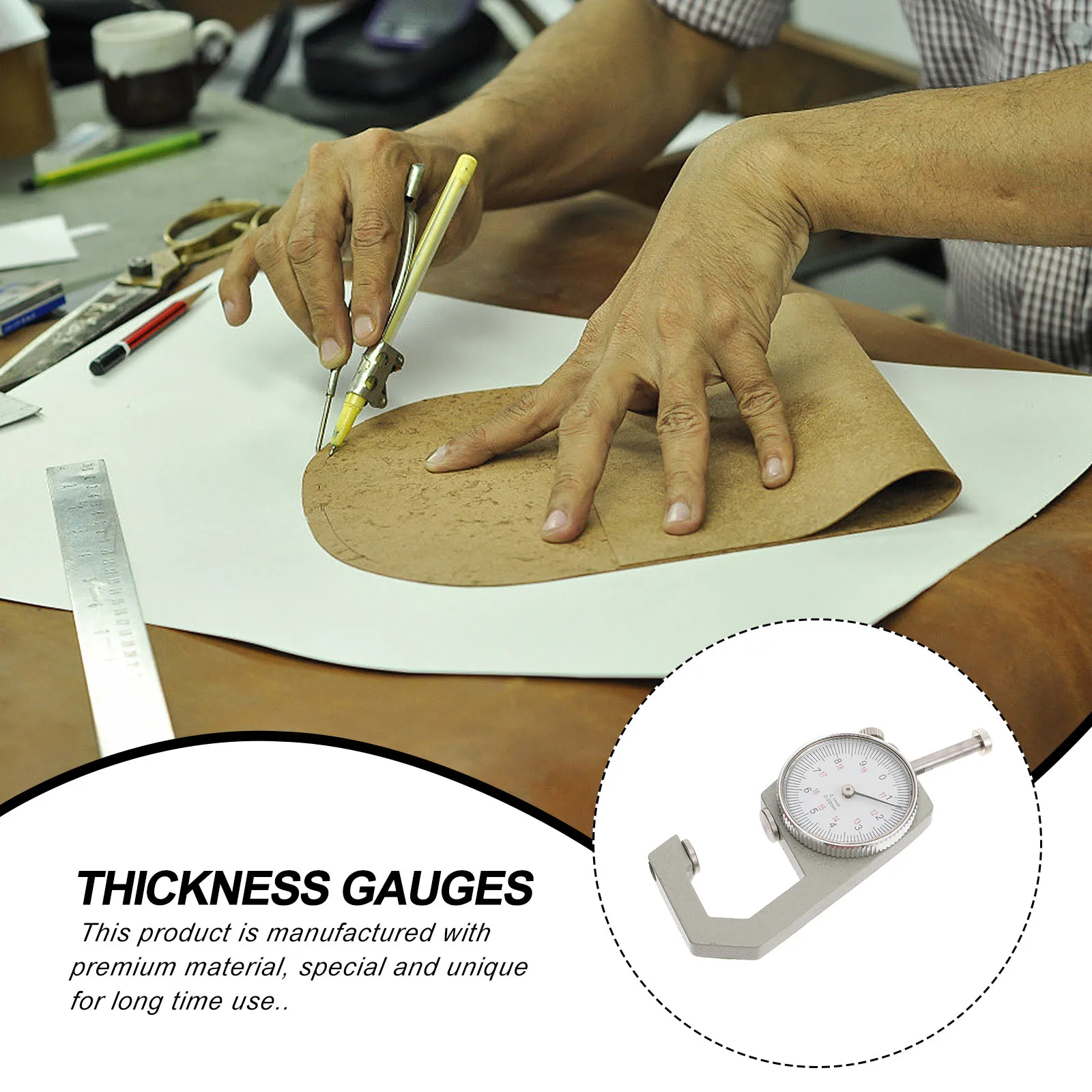 

1Pcs Professional Thickness Gauge Dial Indicator White Face Fine Graduation Measuring 0-20Mm Precision Thickness Gauge