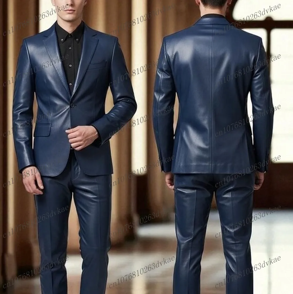 جديد Nacy الأزرق جلد الرجال دعوى حفل زفاف رسمي العريس وصيف حفلة موسيقية الأعمال الذكور البدلات الرسمية 2 قطعة مجموعة سترة السراويل