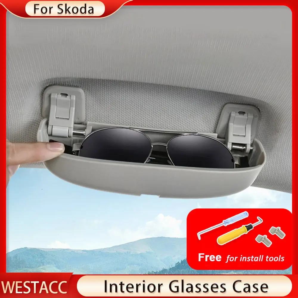 Car Glasses Case Sunglasses Holder Case for Skoda Karoq Kodiaq 2017 2018 2019 2020 2021 Eyeglasses Storage Box Accessories