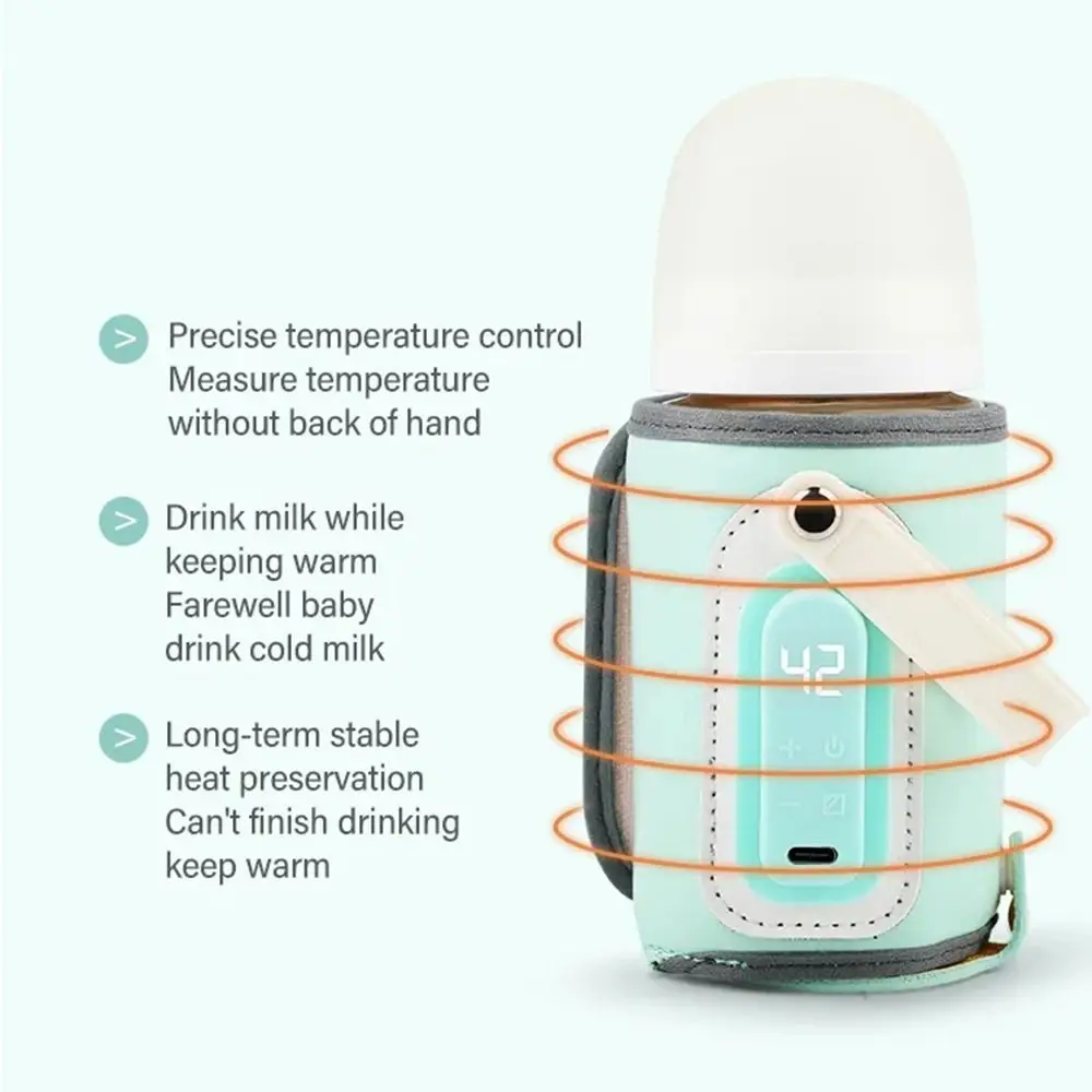 LED Display Portable Baby Bottle Warmer Smart Temperature Control 24H Constant Temperature Travel Breastmilk Heater 35-50℃ Range
