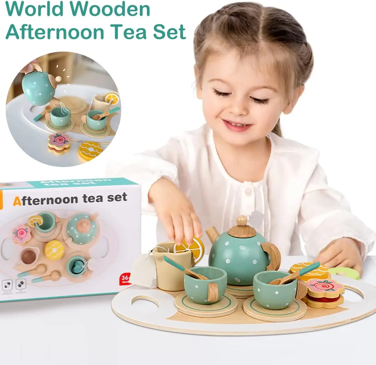 Montessori Sorting Stacking Toy Wooden Role Play Ice Cream Toy Tea Set Kitchen Play House For Toddlers Education Game