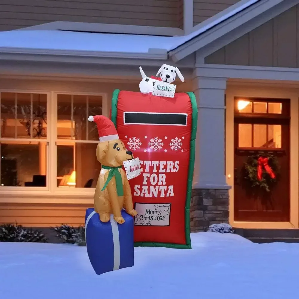 Christmas Inflatable Decoration, Outdoor Holiday Lighted Mailbox with Dog, 6' Tall