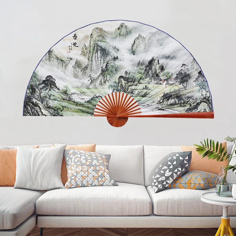 

Large Folding Paper Fan Chinese Style Crafts Banboo Frame Background Decorative Fan Hanging Spring