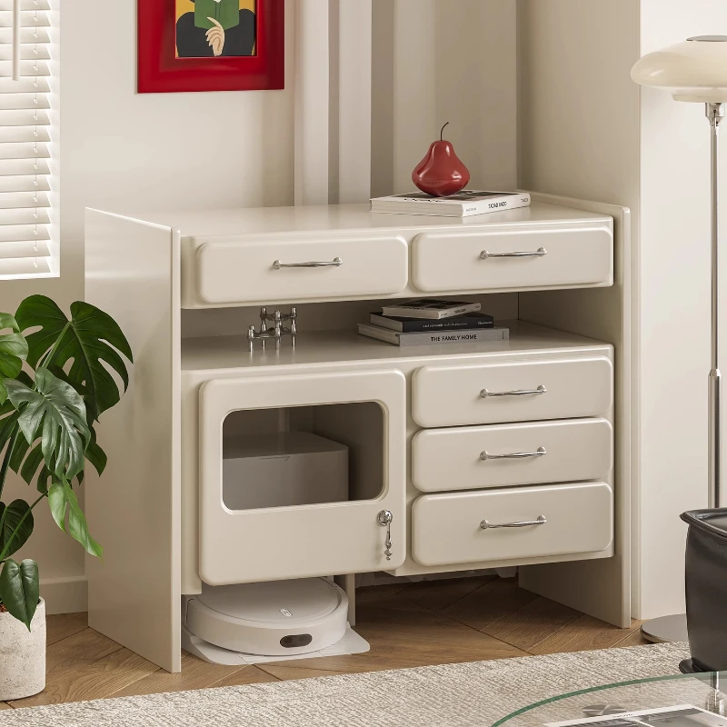 

Cream Vintage Pendant Coffee Cabinet Living Room Home Storage Dining Side Cabinet Bedroom Drawer Glass Display Cabinet