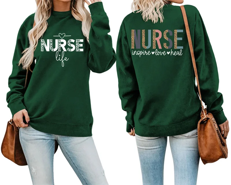 

New autumn/winter cotton fashion front and back print Nurse inspire love heal casual all-match crew-neck hoodie woman