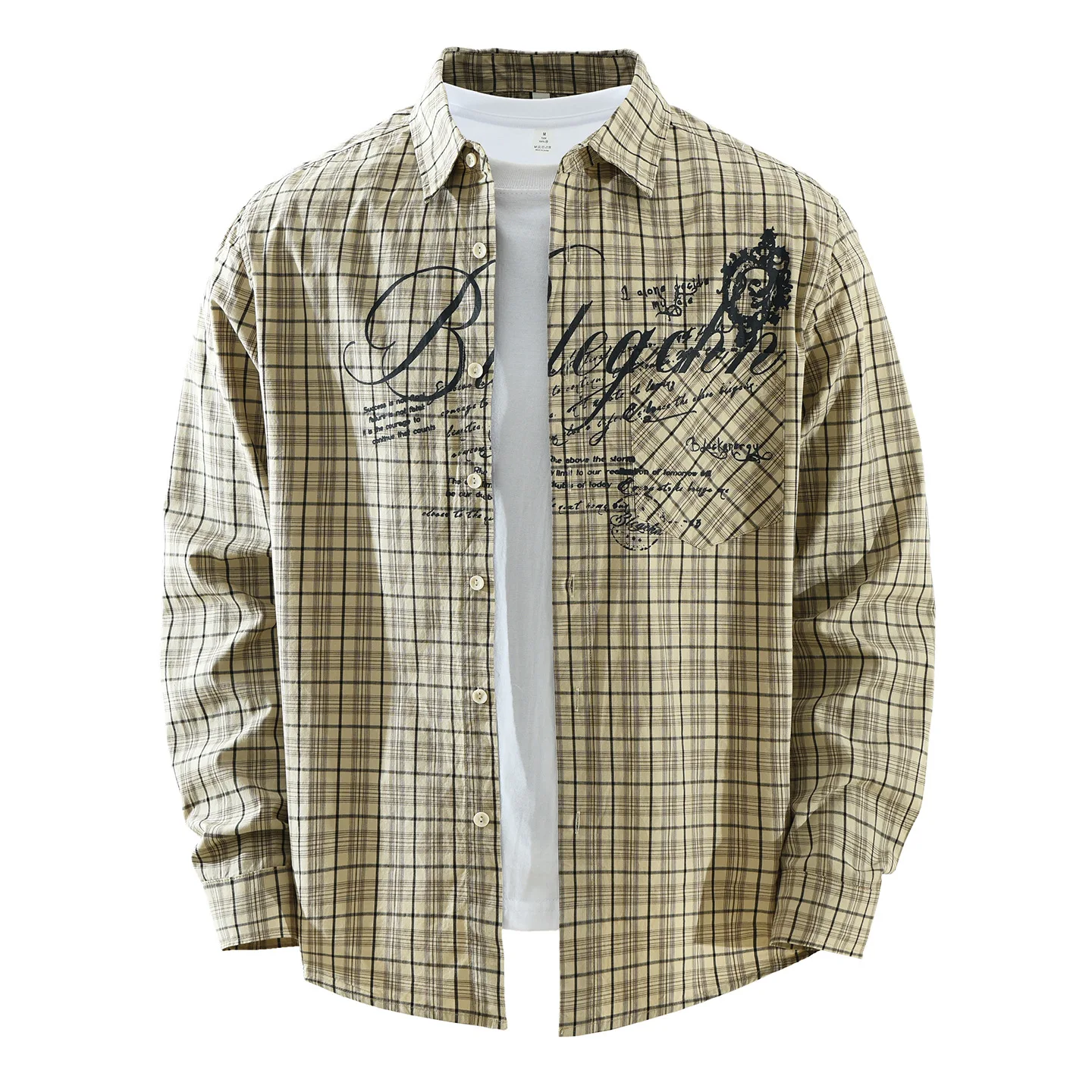 

Trendy Plaid Print Long Sve Men's Casual irt Faionable All-Match Loose Top Street Sle Pure Cotton ket Design