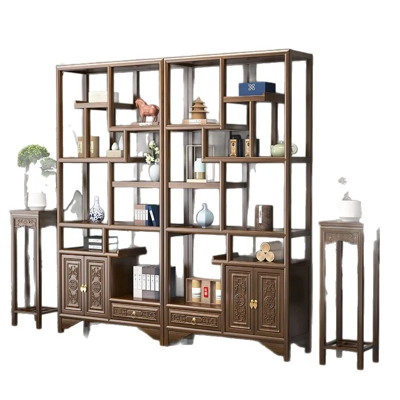

Solid wood Chinese-style Duobao Pavilion tea rack, elm partition ornament, office tea room storage display cabinet