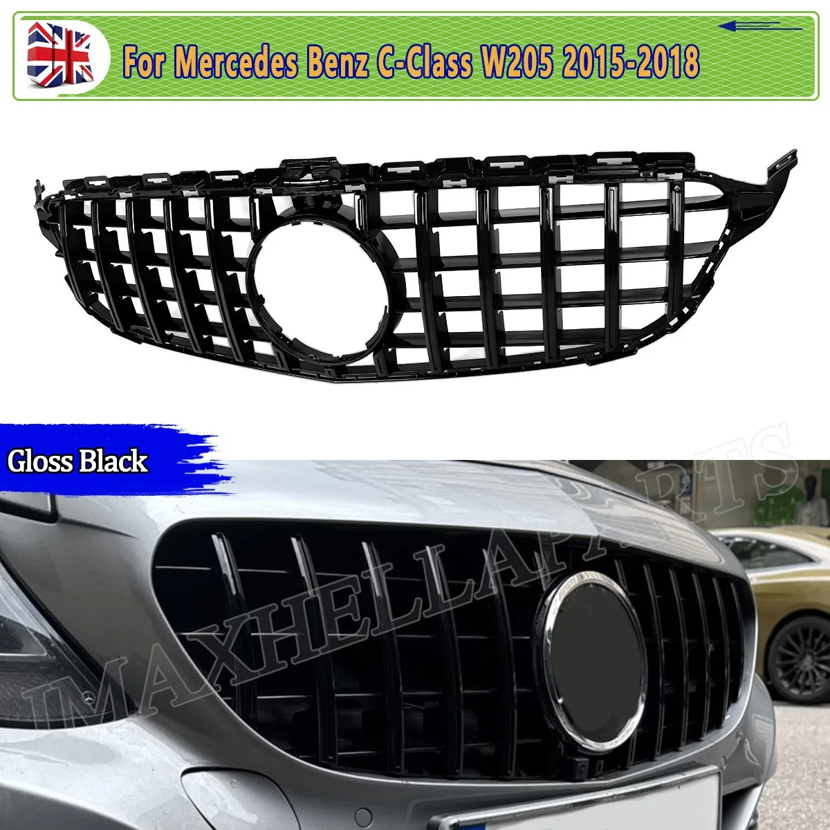 

Глянцевая черная автомобильная решетка для Mercedes Benz C CLASS W205 C180 C200 C300 2015 2016 2017 2018 PANAMERICANA GT STYLE ПЕРЕДНЯЯ GRILLE