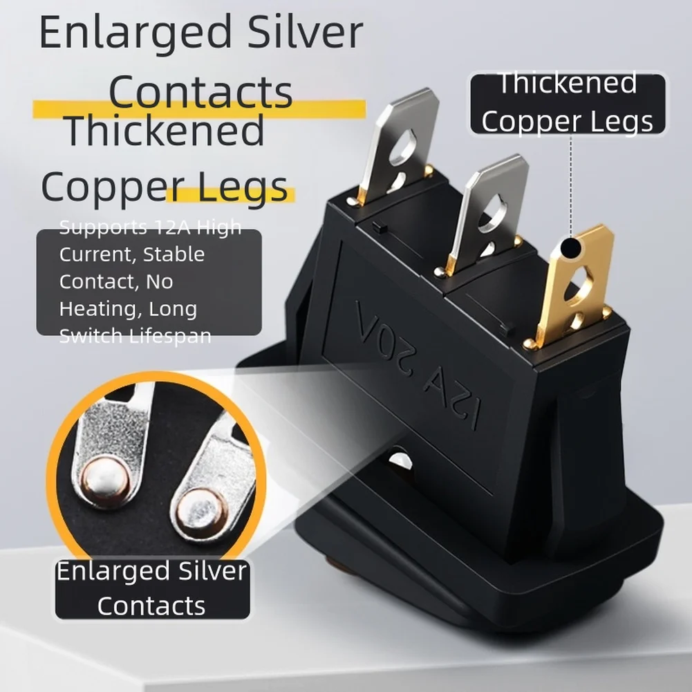 Electrical Applications 2.2*2.8*4.3cm Power Switch High Current Capacity Impact-Resistant Shell ON-OFF-ON Design