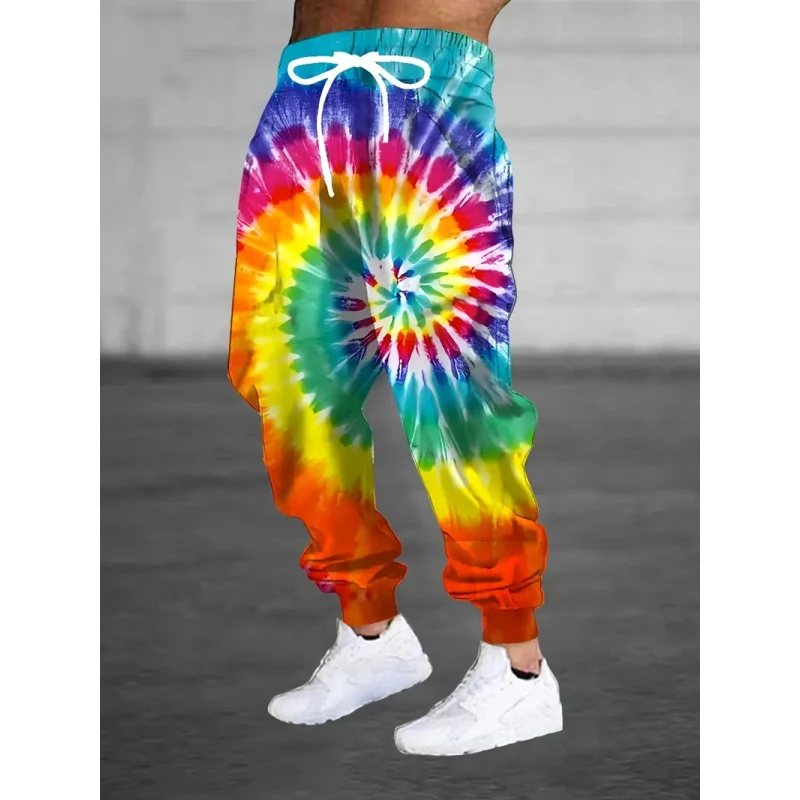 

Men's casual pants rainbow vortex 3D printing drawstring warm tight sports jogging pants fashionable street pants