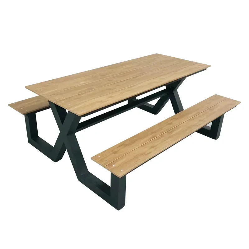 Outdoor one-piece, plastic wood table and chair combination, park scenic spot, outdoor community, rest