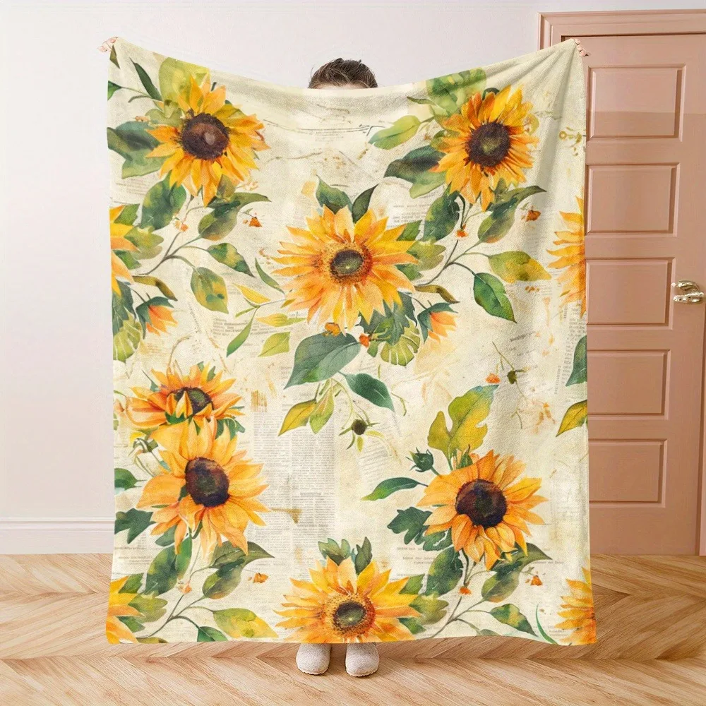 

Винтажное мягкое и теплое фланелевое одеяло с акварельным подсолнухом для домашнего декора — идеальный подарок для друзей, семьи и классов