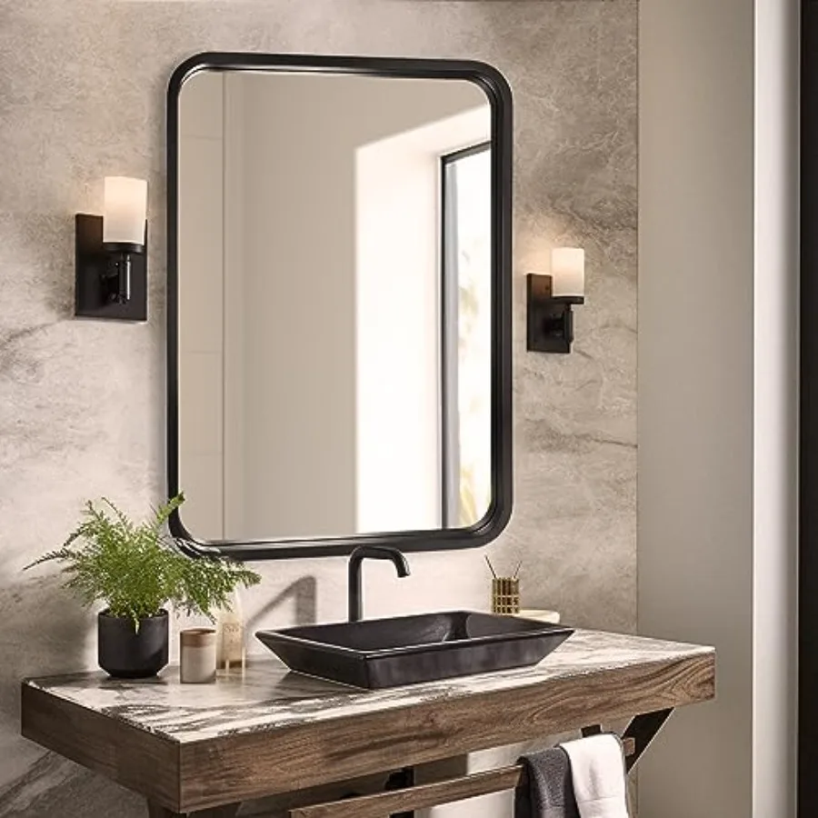 

18x24 Inch Wood Mirror for Bathroom, Wooden Frame Wall Mirror Farmhouse Wall Mounted Rectangle Mirror for Vanity Horizontal/Ver