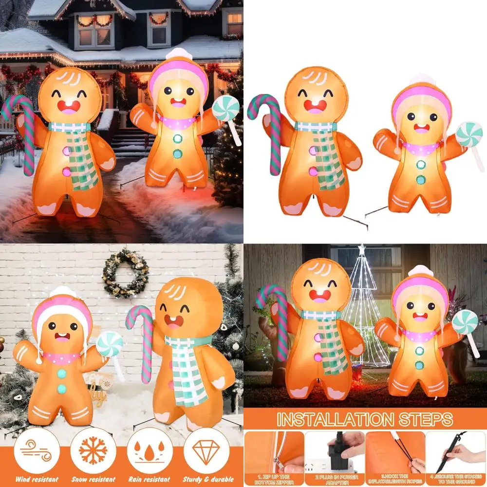 

Pair of 5ft LED-lit Christmas Gingerbread Man and Woman Inflatable Outdoor Lawn Decorations