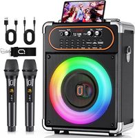 S68 Kara Ok with 2 Microphones, Portable Bluetooth 5.3 Kara Ok Speaker, Suitable for Outdoor Activities, Parties and Parties, Pa Systems, Adult Echo Adjustment, Supports Tv through Auxiliary Connection