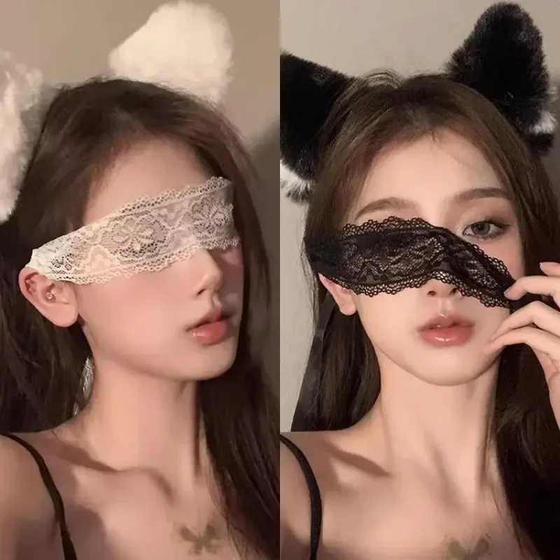 QQ Lace Eye Mask Lady Blindfolds Hollow 2pcs Women Sexy Lace Eye Mask Black Hollow-out Patch Blindfolds Eye Cover Adjustable Cos