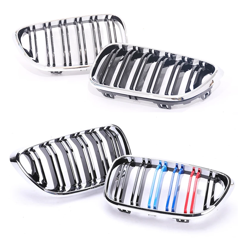 شريحة واحدة كروم فضي الكلى خط مزدوج شواء M اللون مصبغة لسيارات BMW 2 Series F22 F23 M2 F87 218i 220i 228i m240 220d 225d #3