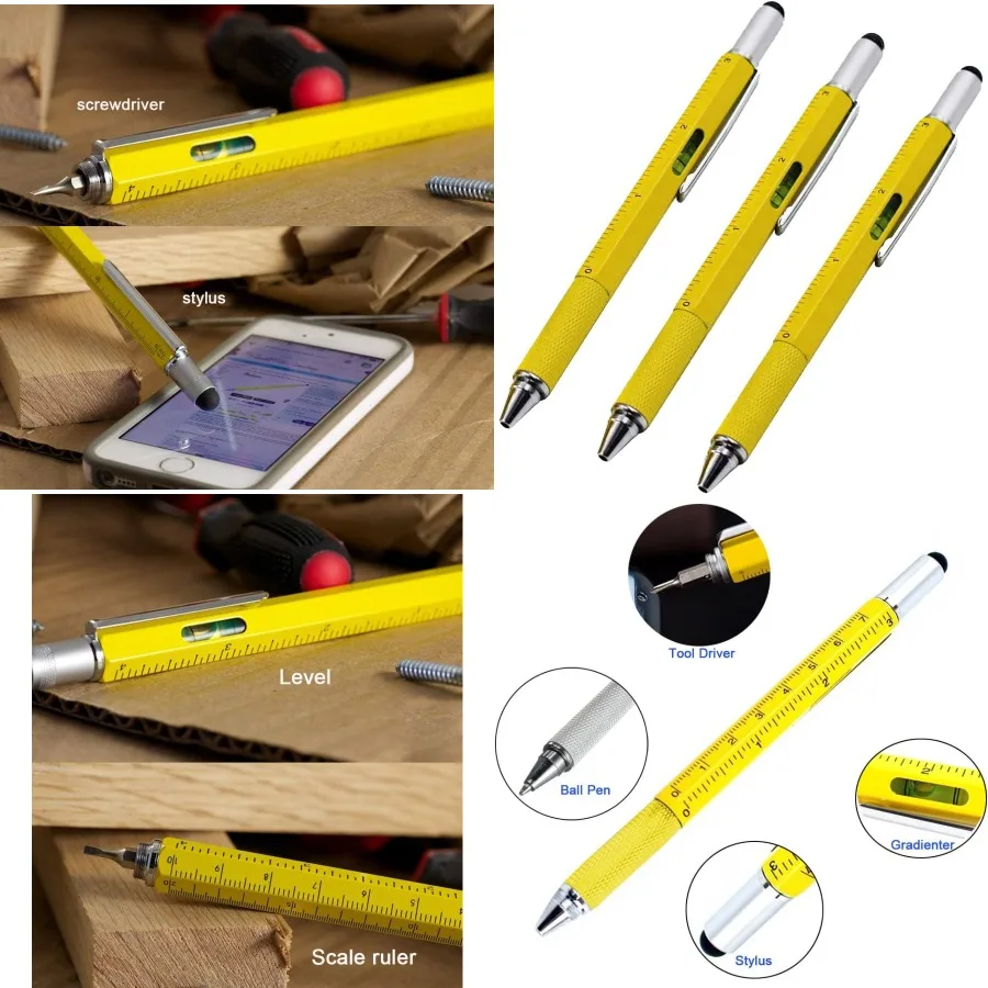 

Многофункциональный стилус 7-в-1 с функцией сенсорного экрана, шариковыми чернилами, встроенной линейкой и цифровым уровнем Phillips и Flathea