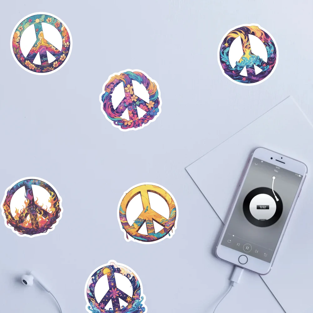 54 Stück Bohemian Peace Symbol Sticker Collection – Bunte Hippie-Kunstaufkleber für Handyhülle, Skateboard und Boho-Raumdekoration