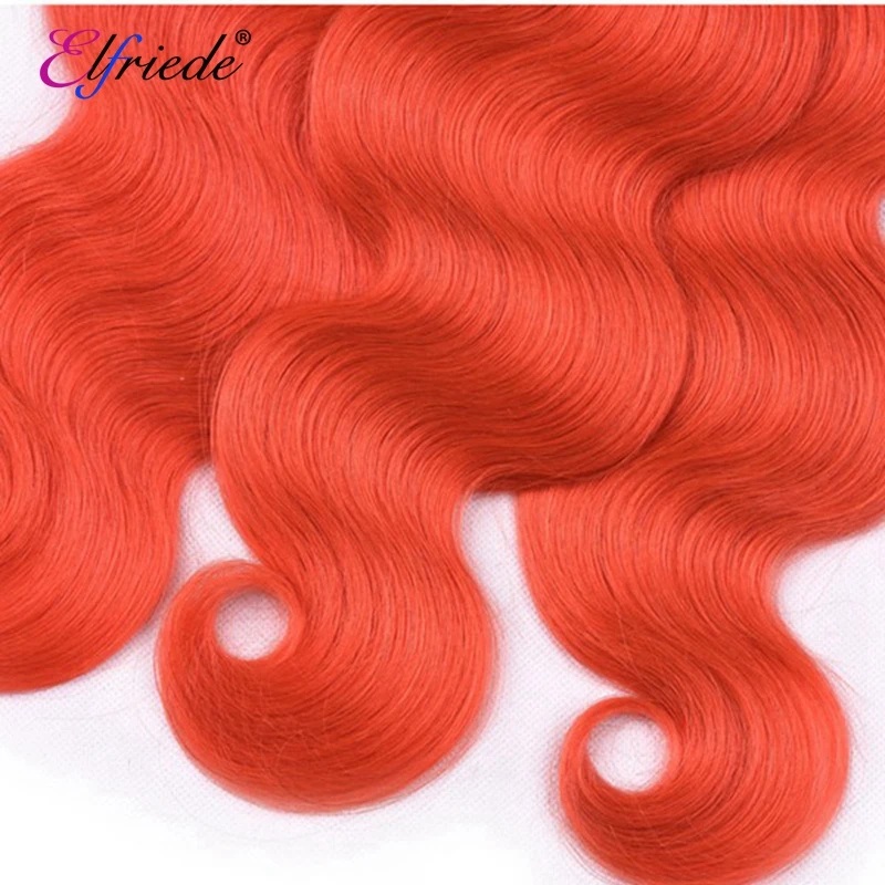 Elfriede-Bundles de cheveux humains colorés Body Wave, Extensions de cheveux 100% humains, Trames de cheveux brésiliens, Rouge orange, Offres en lots de 3/4