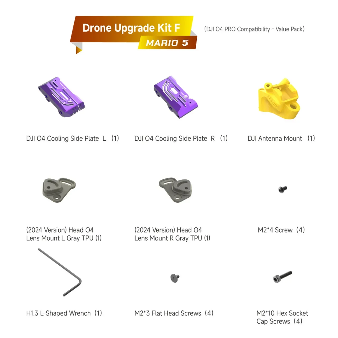 KIT de mise à niveau SpeedyBee Mario5: support d'antenne D/E/F/plaque latérale de refroidissement/vis pour Drone d'unité pneumatique RC FPV O4 PRO