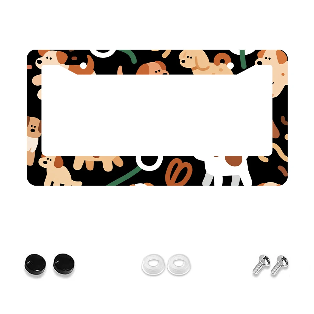 

1 шт., черный цвет, мультяшный узор собаки, 2 отверстия, рамка номерного знака, алюминиевый материал, 6x12 дюймов, с набором винтов, забавное украшение автомобиля