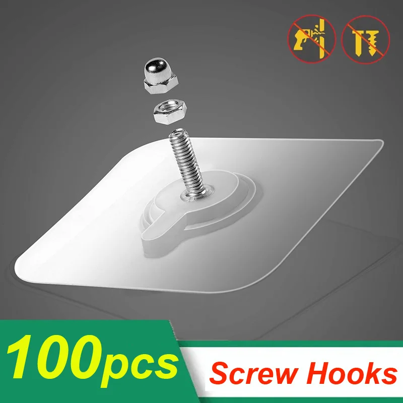 

100pcs Adhesive Wall Hook Screw Sticker Wall Stickers Hooks Picture Frame Hanger Key Holder Bag Hanger Wall Adhesive Hangers