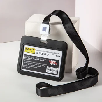 카드 슬롯 양면 직원 작업 카드 커버 패스 액세스 카드 소지자 이름 배지 홀더 ID 태그 끈이 있는 버스 카드 슬리브