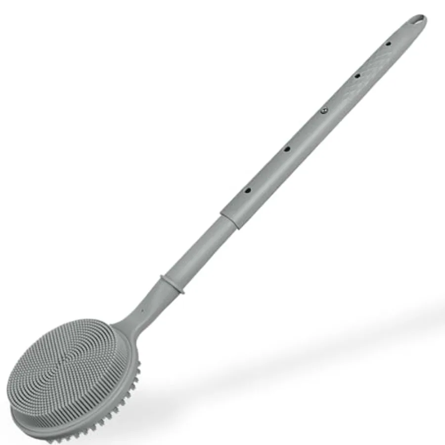 Back Scrubber for Shower, 16-24 Inch Extendable Bath Brush Long Handle for Shower, Silicone Body Scrubber with Handle, Back Bru