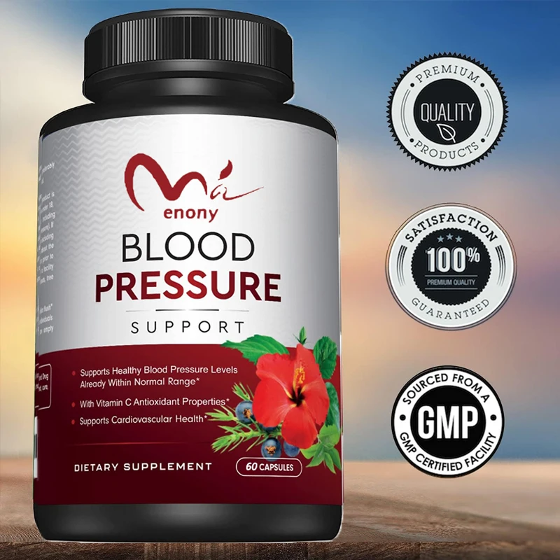 High quality blood pressure support supplement, cardiovascular and heart health, garlic, hawthorn, and hibiscus 60 capsules