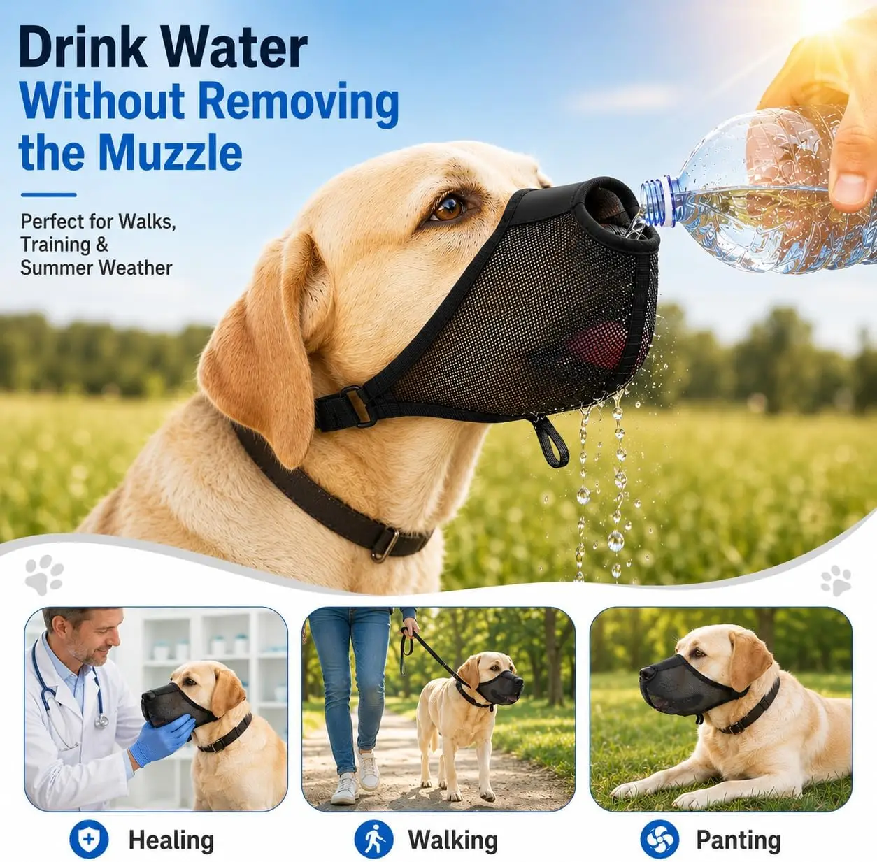 Dog Muzzle, Soft Mesh Covered Muzzle for Bait Protection with Adjustable Straps, Prevent Biting Chewing and Licking