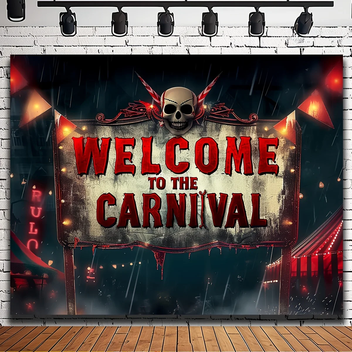 Zirkus hintergrund, unheimliche Karnevals party dekoration, Horror thema. Willkommen in der Foto kabine, Karneval Hintergrund