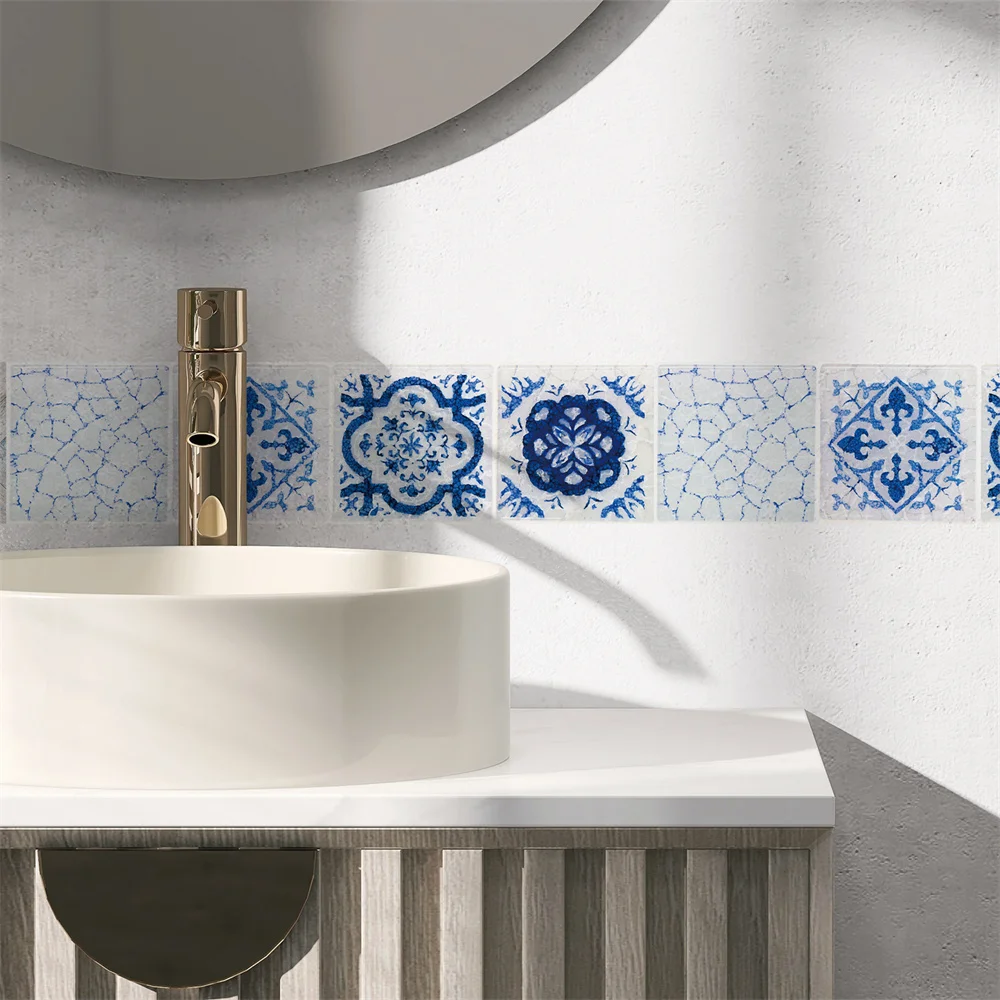 2m Blue Retro Pattern Wall Trim Line Skirting Border Self Adhesive Waterproof Baseboard Wallpaper Wall Sticker Room Home Decor