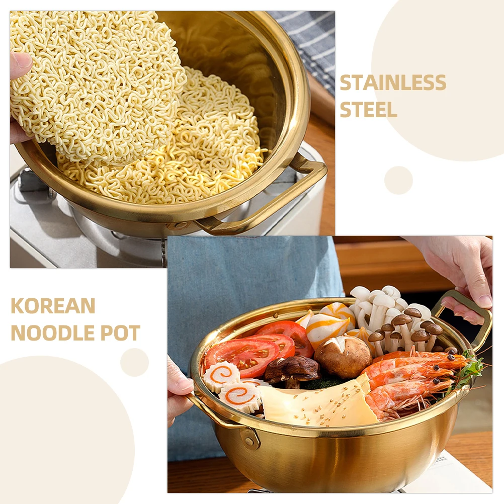 

Stainless Steel Soup Korean Ramen Dual Handles Lidded Noodles Metal Cooking Pot Kitchen Stockpot With Handle Small Stew Pot For