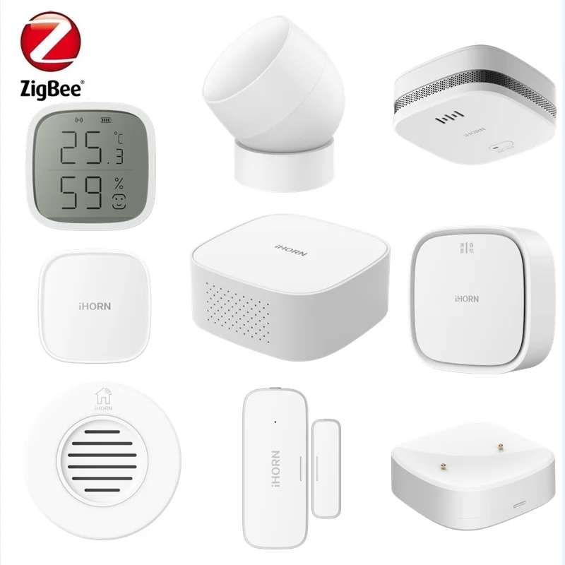 2024 Ihorn Zigbee3.0 Series Smart Gateway With Smoke Detector Gas Sensor And Strobe Flash Siren DIY Alarm System