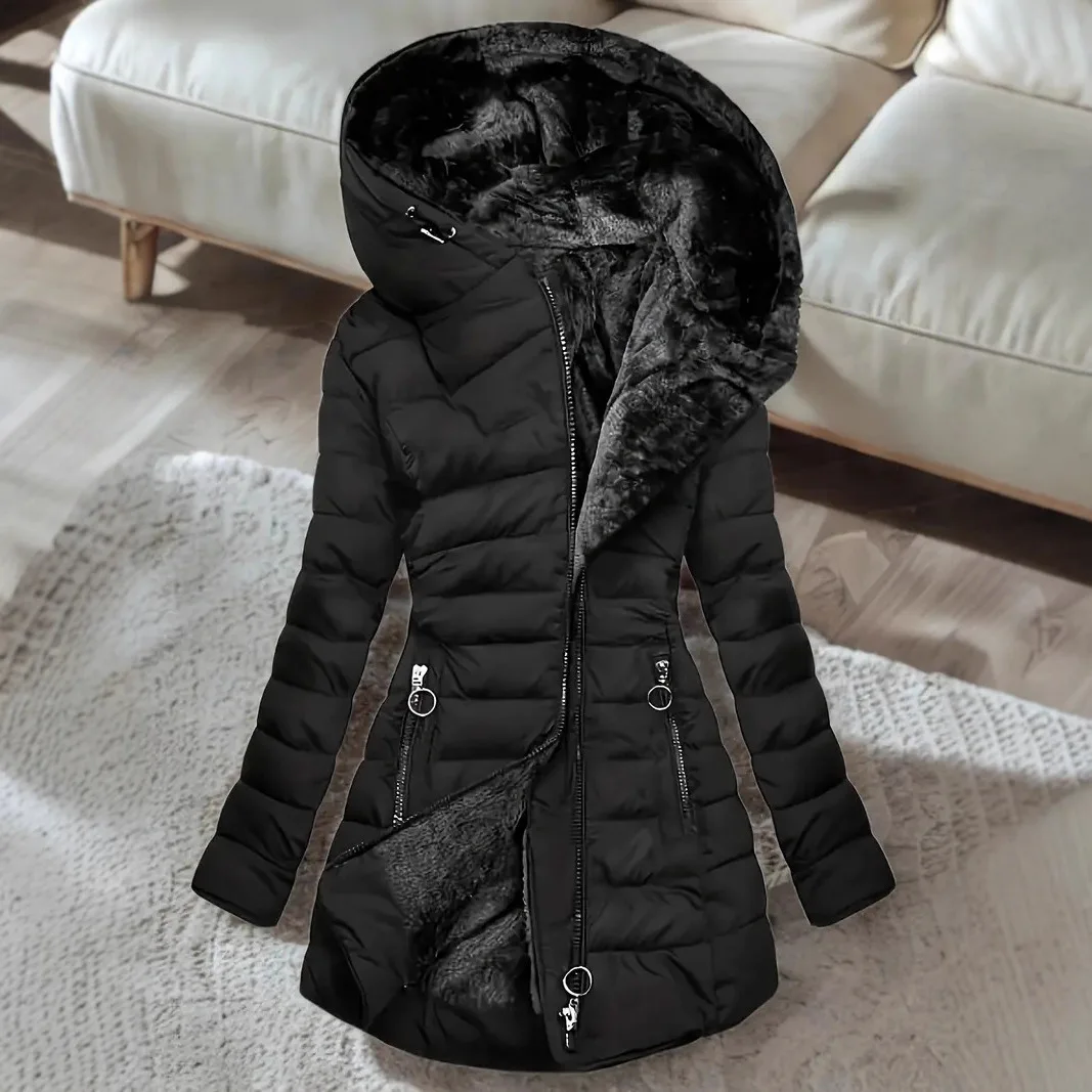 New Down Cotton Clothes 2026 Slim-fit Hooded Jacket Warm, Down Thickened Waist and Thin Cotton Clothes Medium and Long