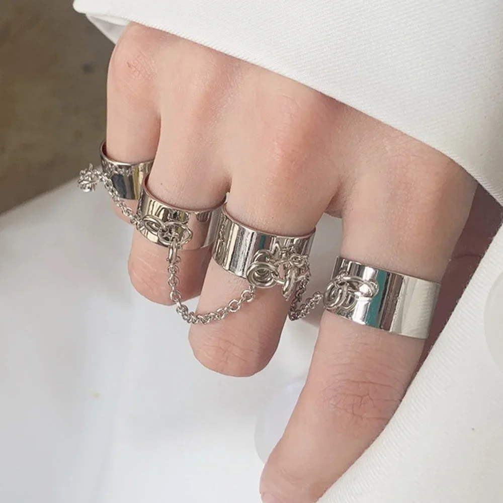 New Punk Cool Hip Hop Rings Kismis Multi-layer Adjustable Chain For Open Finger Rings Alloy