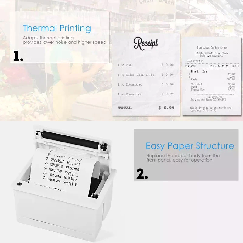 QR204 Mini Embedded Printer Thermal ESC POS Receipt Parallel Panel Printer USB TTL RS232 Kiosk Printer Barcode Arduino 2 inch